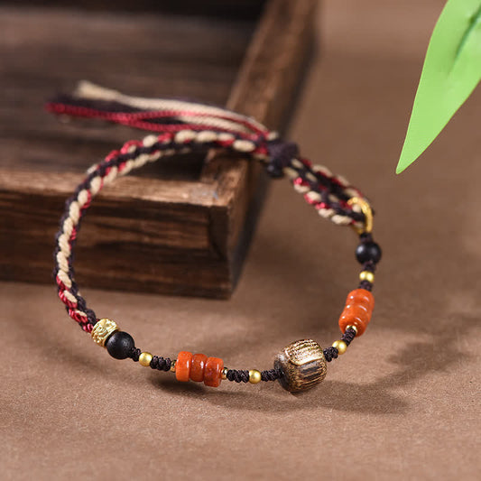 Hand-Woven Red Sandalwood Blessing Braided Tassel Bracelet