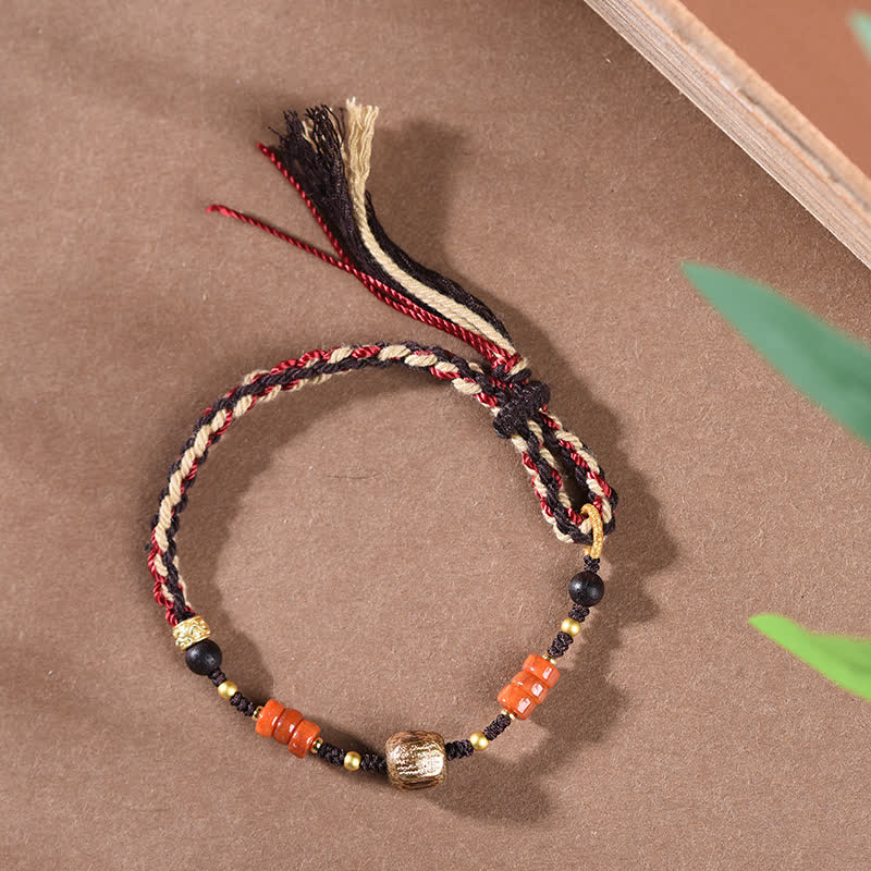 Hand-Woven Red Sandalwood Blessing Braided Tassel Bracelet