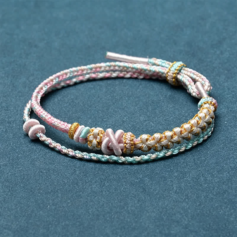 Hand-Woven String Peach Blossom Knotting Connection Double Layer Bracelet