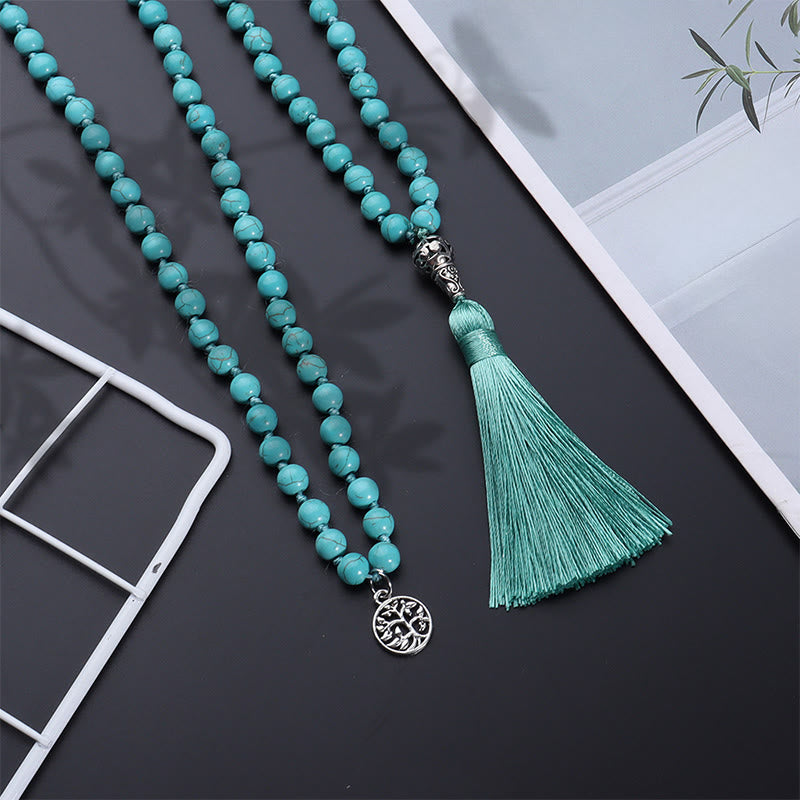 Turquoise Tree of Life Protection Knotted Tassel Mala