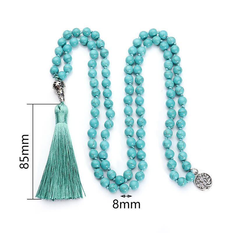 Turquoise Tree of Life Protection Knotted Tassel Mala
