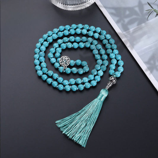Turquoise Tree of Life Protection Knotted Tassel Mala