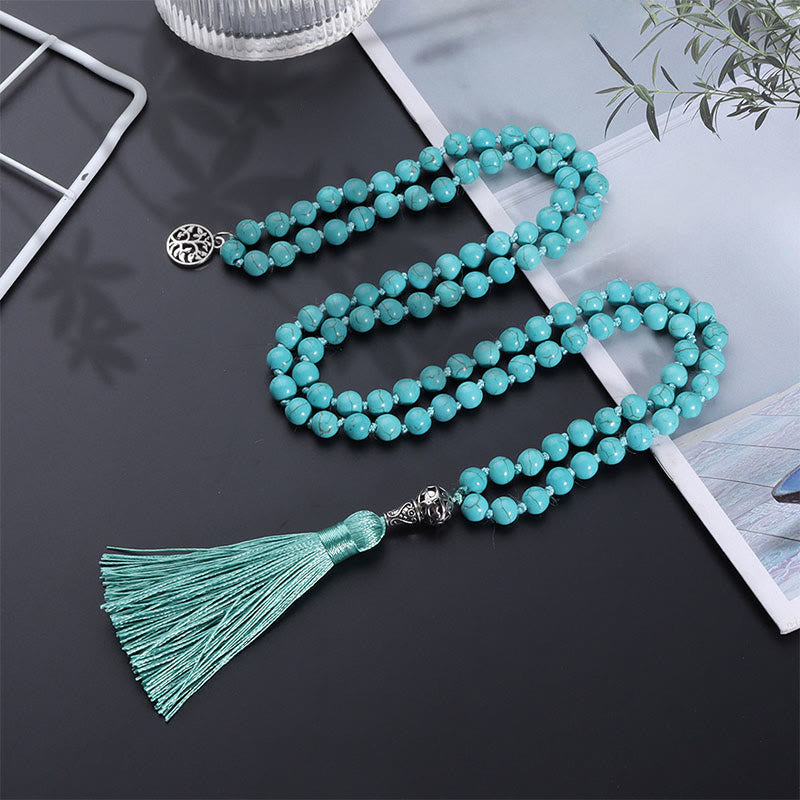 Turquoise Tree of Life Protection Knotted Tassel Mala