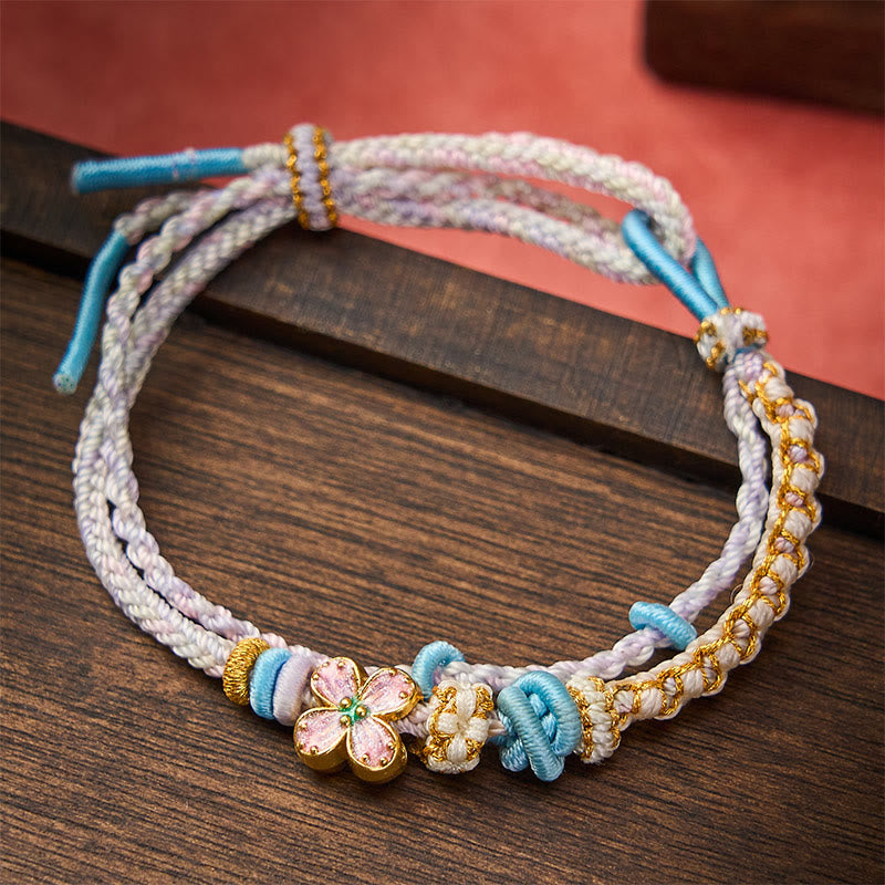 Hand-Woven String Peach Blossom Knotting Connection Double Layer Bracelet