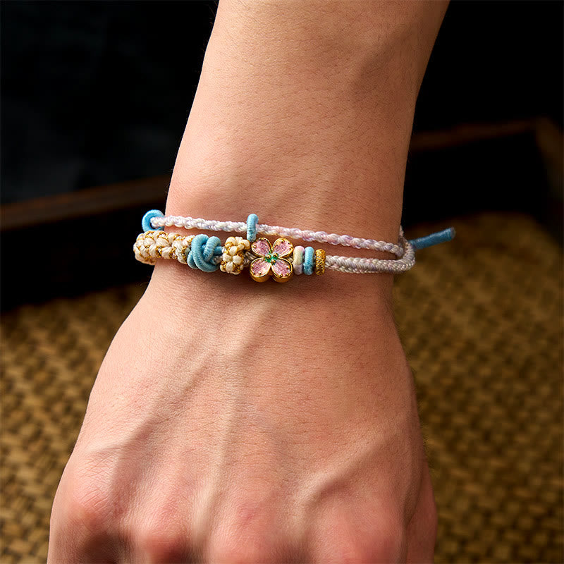 Hand-Woven String Peach Blossom Knotting Connection Double Layer Bracelet