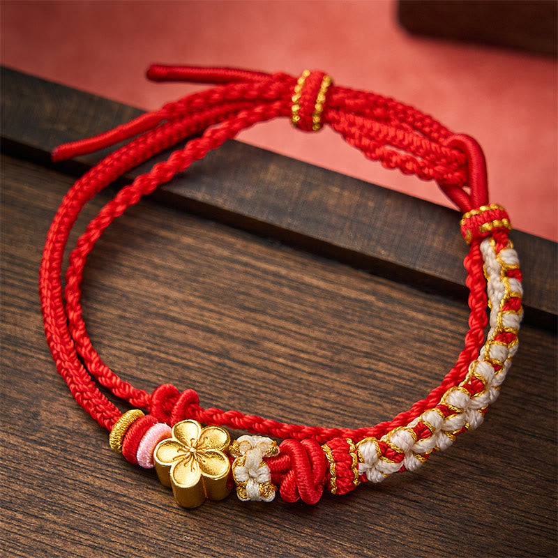 Hand-Woven String Peach Blossom Knotting Connection Double Layer Bracelet