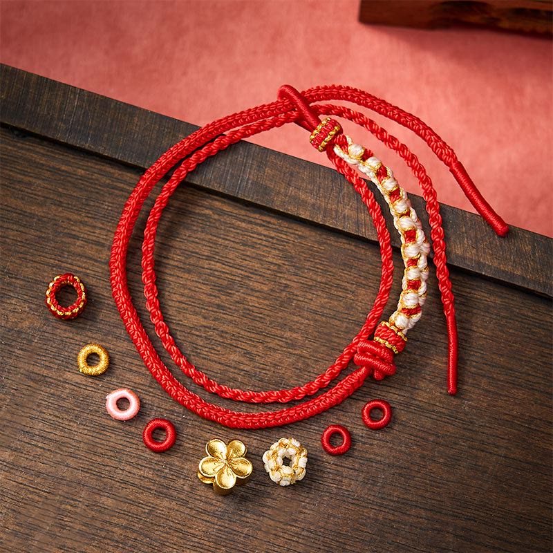 Hand-Woven String Peach Blossom Knotting Connection Double Layer Bracelet