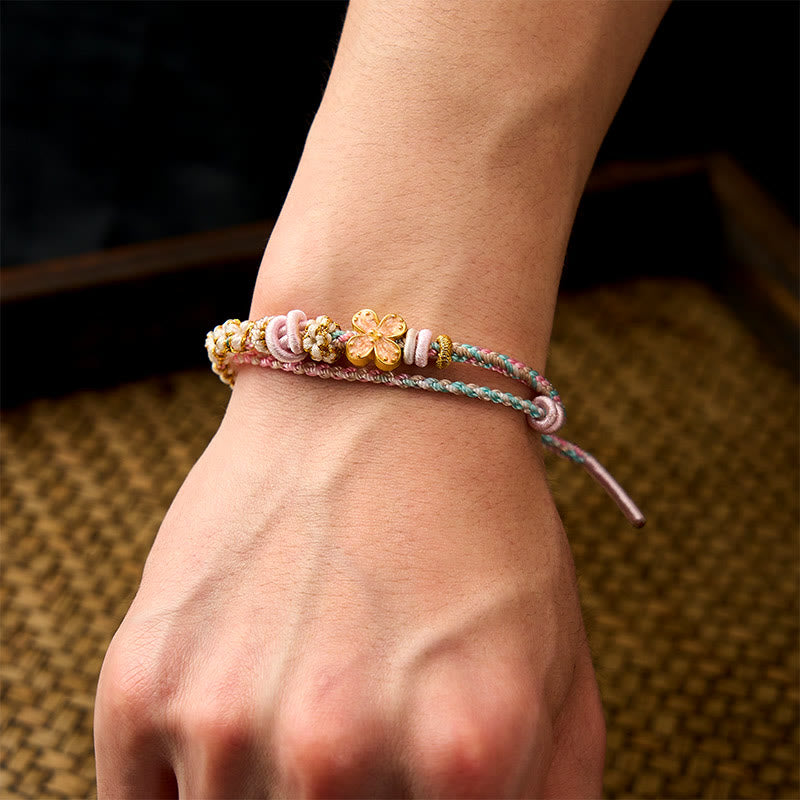 Hand-Woven String Peach Blossom Knotting Connection Double Layer Bracelet