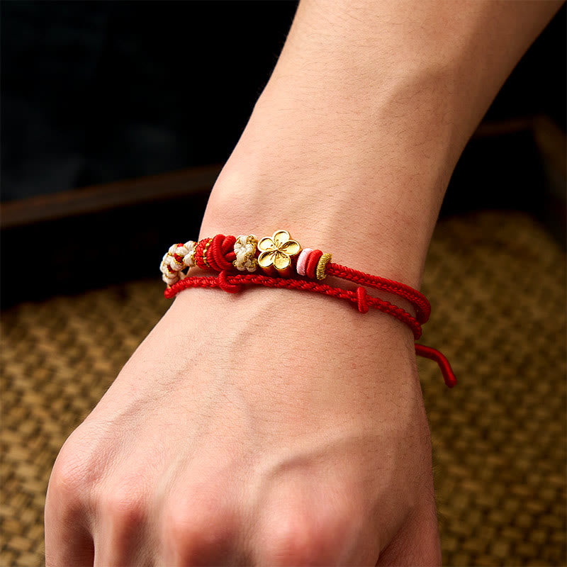 Hand-Woven String Peach Blossom Knotting Connection Double Layer Bracelet