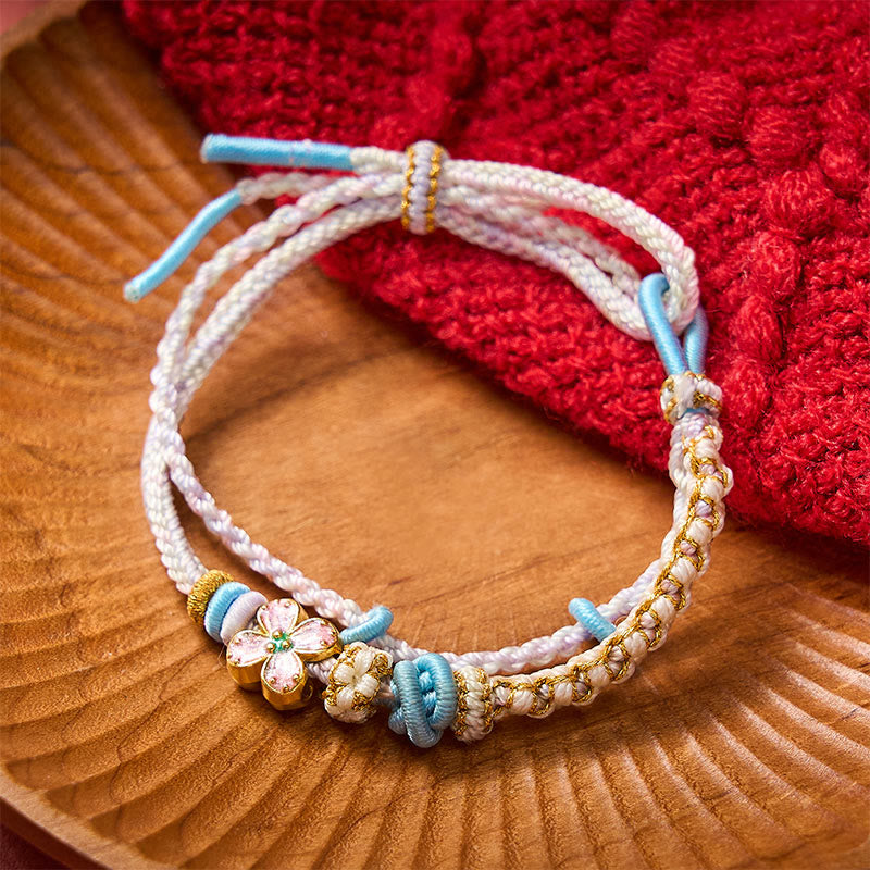 Hand-Woven String Peach Blossom Knotting Connection Double Layer Bracelet
