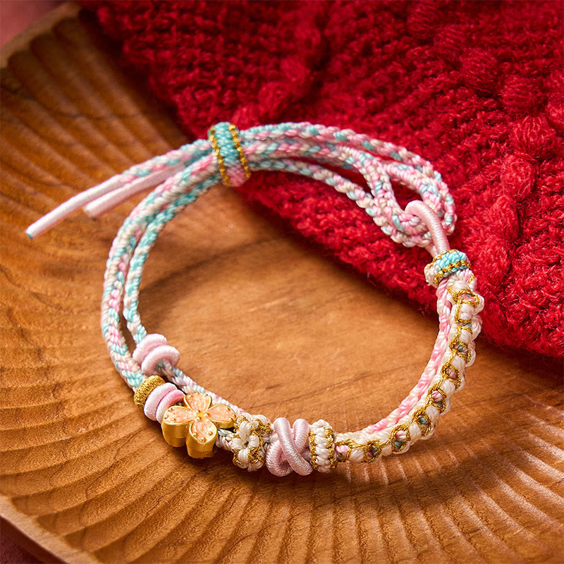 Hand-Woven String Peach Blossom Knotting Connection Double Layer Bracelet
