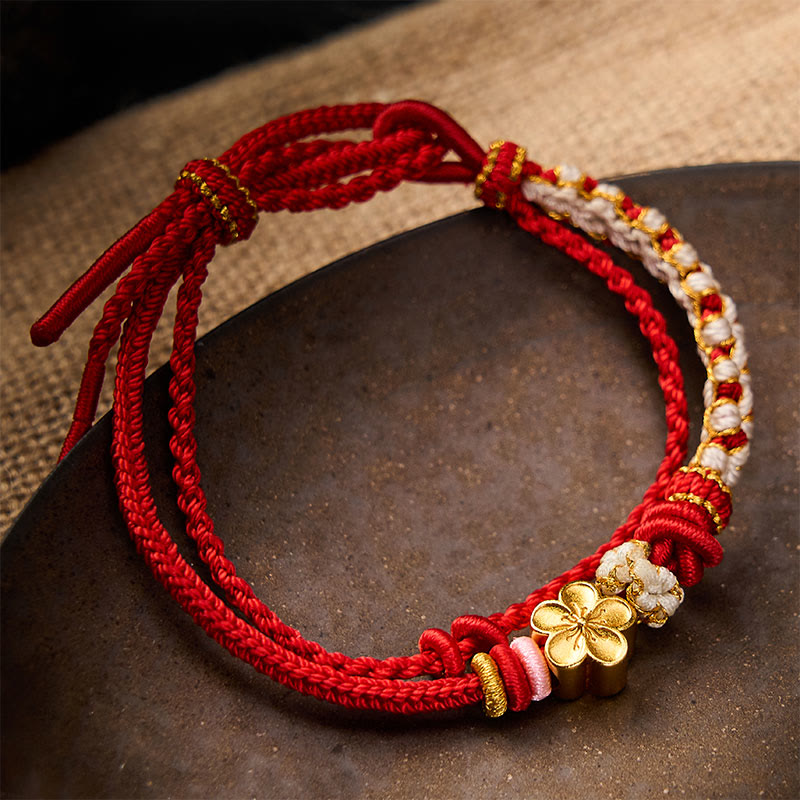 Hand-Woven String Peach Blossom Knotting Connection Double Layer Bracelet