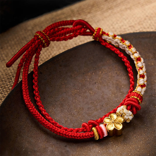 Hand-Woven String Peach Blossom Knotting Connection Double Layer Bracelet