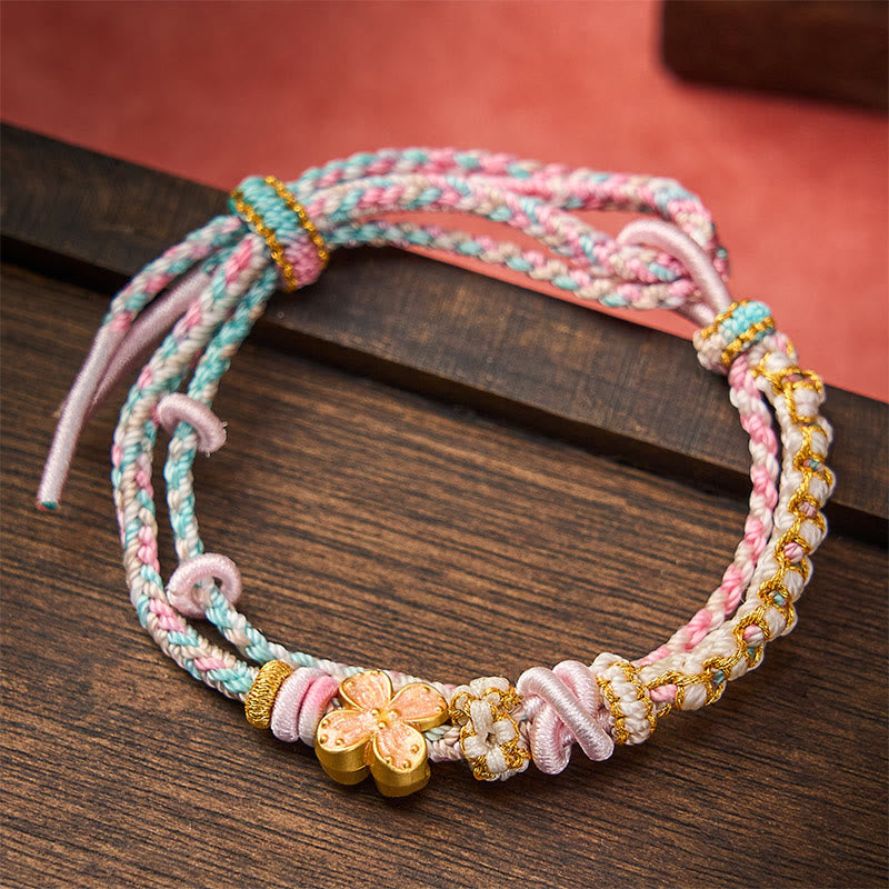 Hand-Woven String Peach Blossom Knotting Connection Double Layer Bracelet