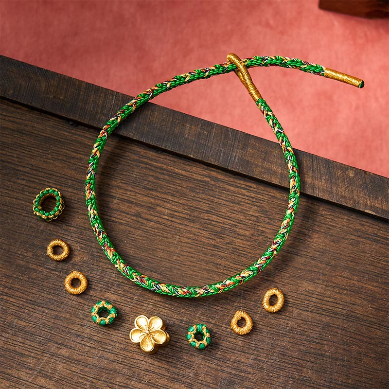 Five Color Hand Woven Green String Green Ingots And Plum Blossom Amulets Protection Adjustable Bracelet