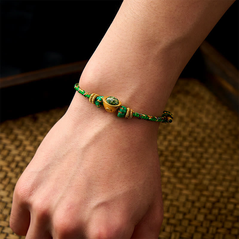 Five Color Hand Woven Green String Green Ingots And Plum Blossom Amulets Protection Adjustable Bracelet