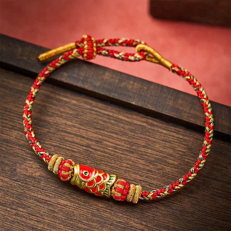 Hand-Woven Red String Koi Fish Flower Protection Bracelet