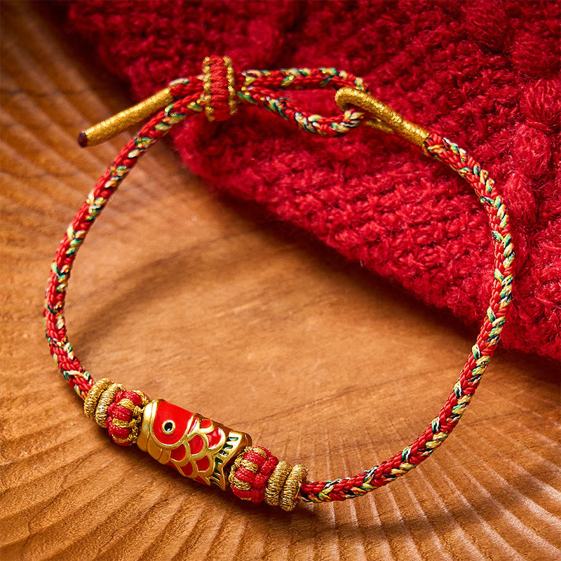 Hand-Woven Red String Koi Fish Flower Protection Bracelet