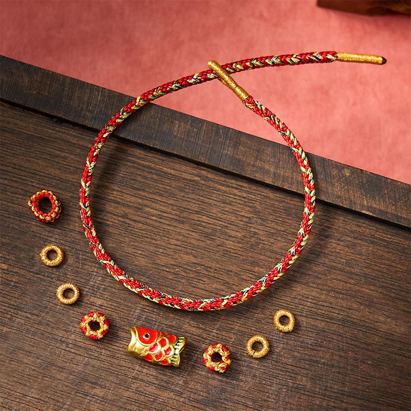 Hand-Woven Red String Koi Fish Flower Protection Bracelet