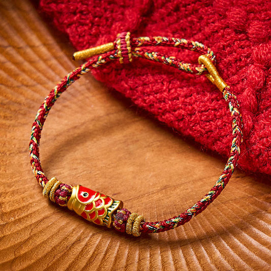 Hand-Woven Red String Koi Fish Flower Protection Bracelet