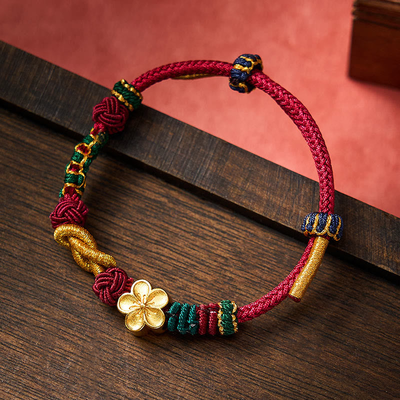 Hand-Woven Multicolor Cord Chinese Knotting Peach Blossom Luck Couple Bracelet