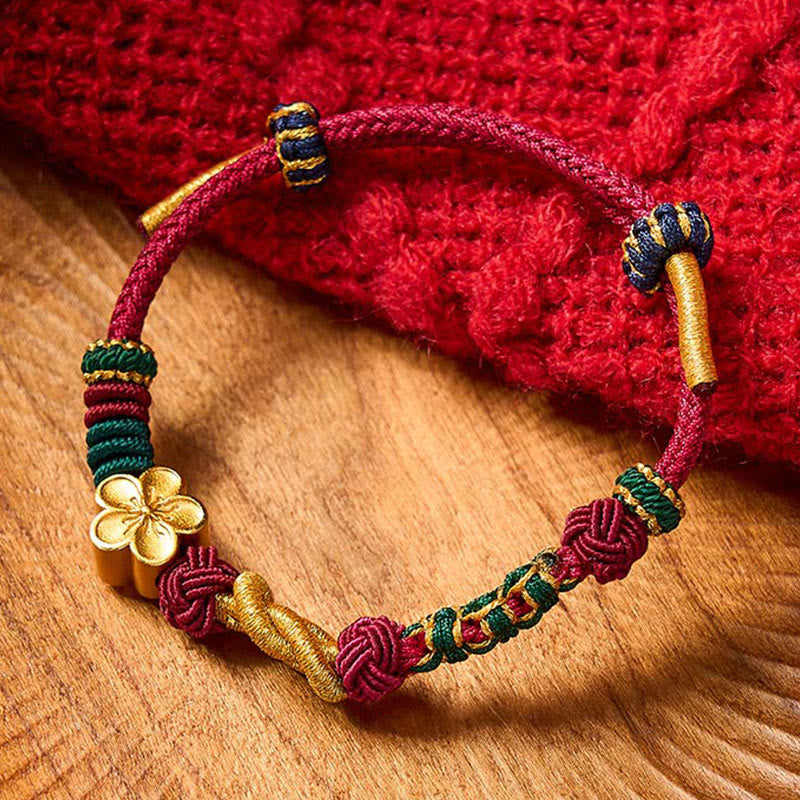 Hand-Woven Multicolor Cord Chinese Knotting Peach Blossom Luck Couple Bracelet