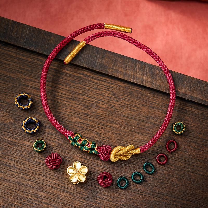 Hand-Woven Multicolor Cord Chinese Knotting Peach Blossom Luck Couple Bracelet