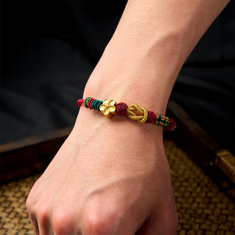 Hand-Woven Multicolor Cord Chinese Knotting Peach Blossom Luck Couple Bracelet