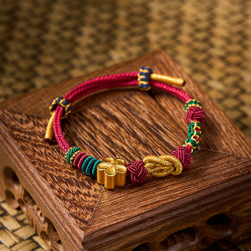 Hand-Woven Multicolor Cord Chinese Knotting Peach Blossom Luck Couple Bracelet
