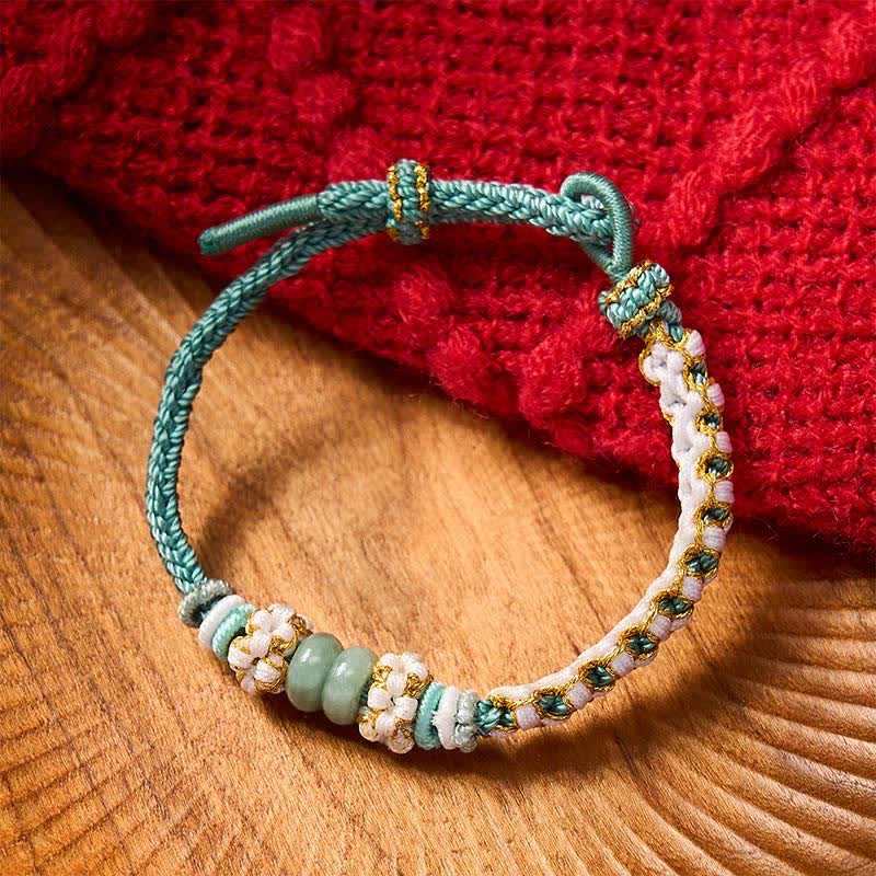 Handmade Braided Chinese Knotting Peach Blossoms Jade Luck Adjustable Bracelet