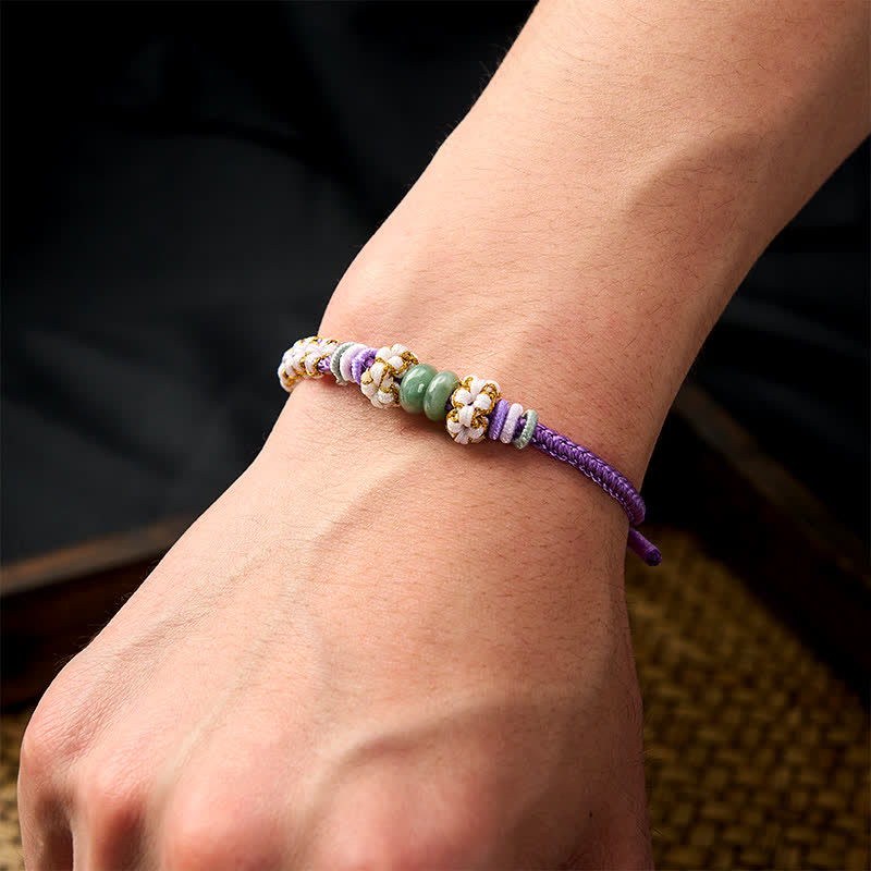 Handmade Braided Chinese Knotting Peach Blossoms Jade Luck Adjustable Bracelet