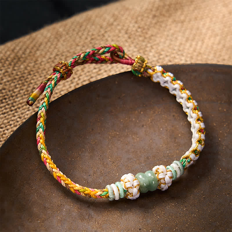 Handmade Braided Chinese Knotting Peach Blossoms Jade Luck Adjustable Bracelet