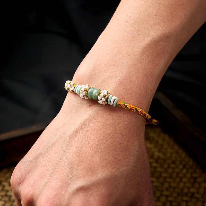 Handmade Braided Chinese Knotting Peach Blossoms Jade Luck Adjustable Bracelet