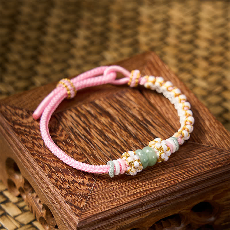 Handmade Braided Chinese Knotting Peach Blossoms Jade Luck Adjustable Bracelet