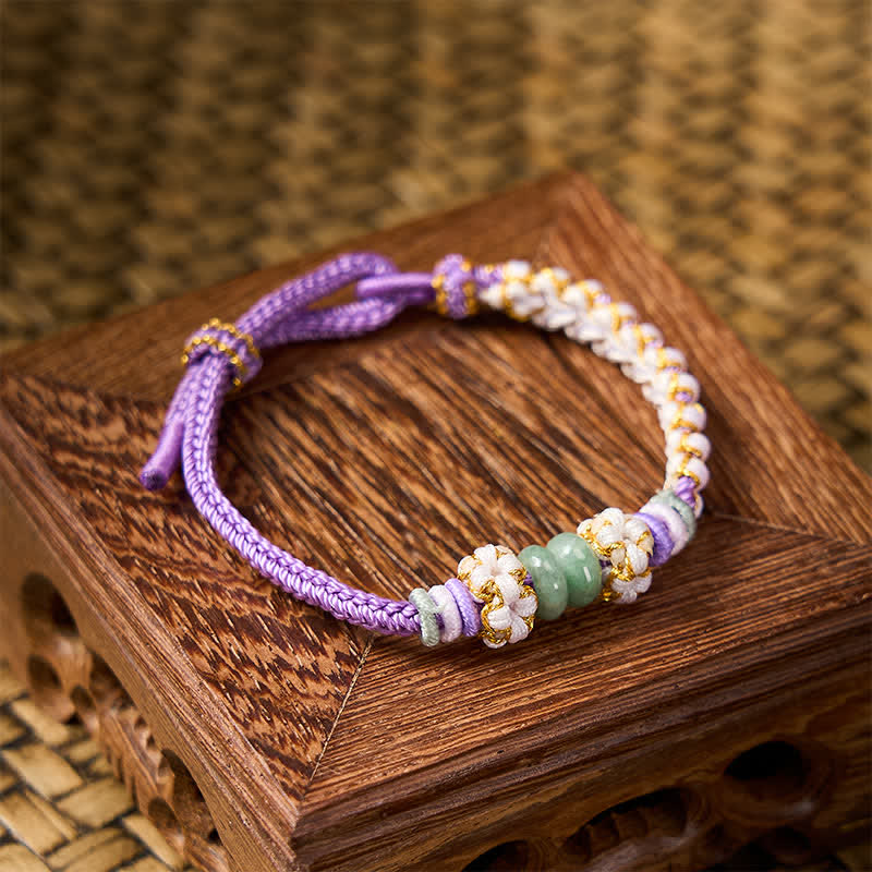 Handmade Braided Chinese Knotting Peach Blossoms Jade Luck Adjustable Bracelet