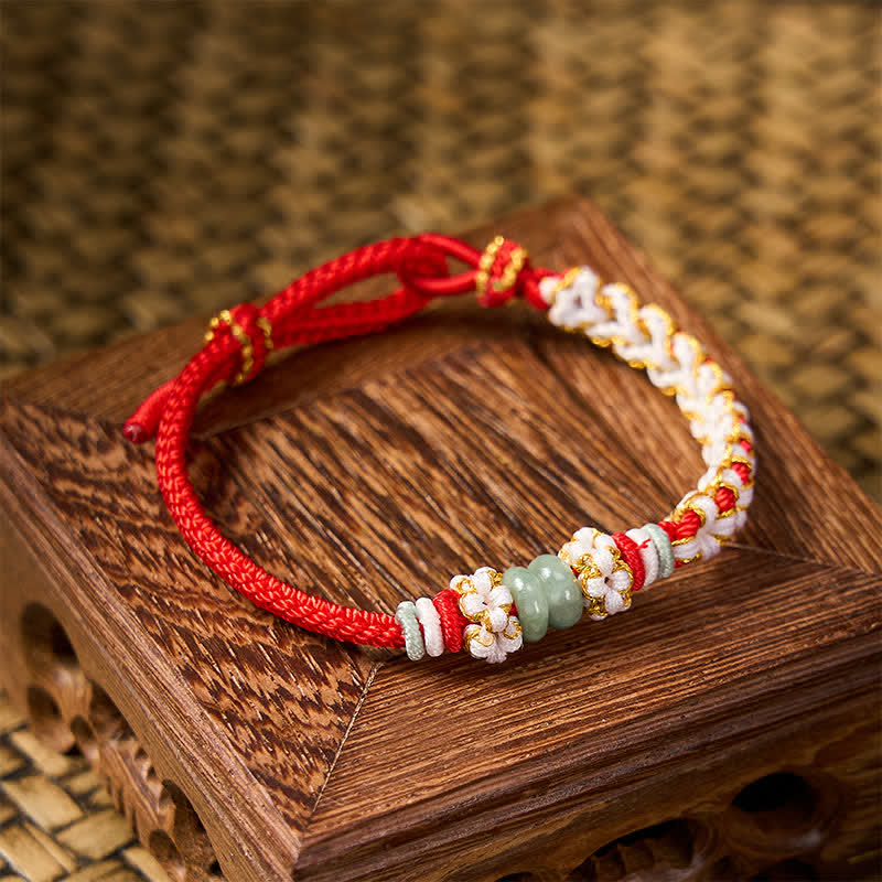 Handmade Braided Chinese Knotting Peach Blossoms Jade Luck Adjustable Bracelet