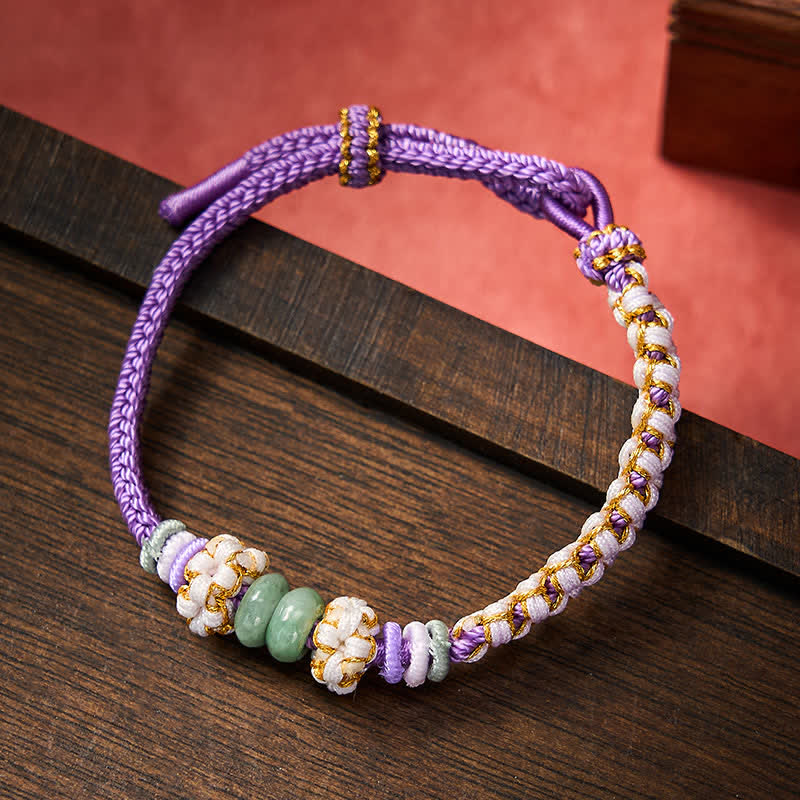 Handmade Braided Chinese Knotting Peach Blossoms Jade Luck Adjustable Bracelet