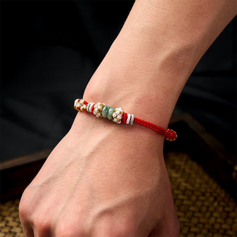 Handmade Braided Chinese Knotting Peach Blossoms Jade Luck Adjustable Bracelet