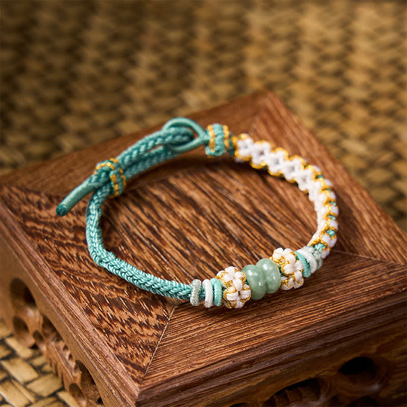 Handmade Braided Chinese Knotting Peach Blossoms Jade Luck Adjustable Bracelet
