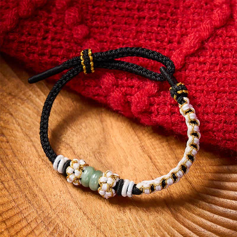 Handmade Braided Chinese Knotting Peach Blossoms Jade Luck Adjustable Bracelet