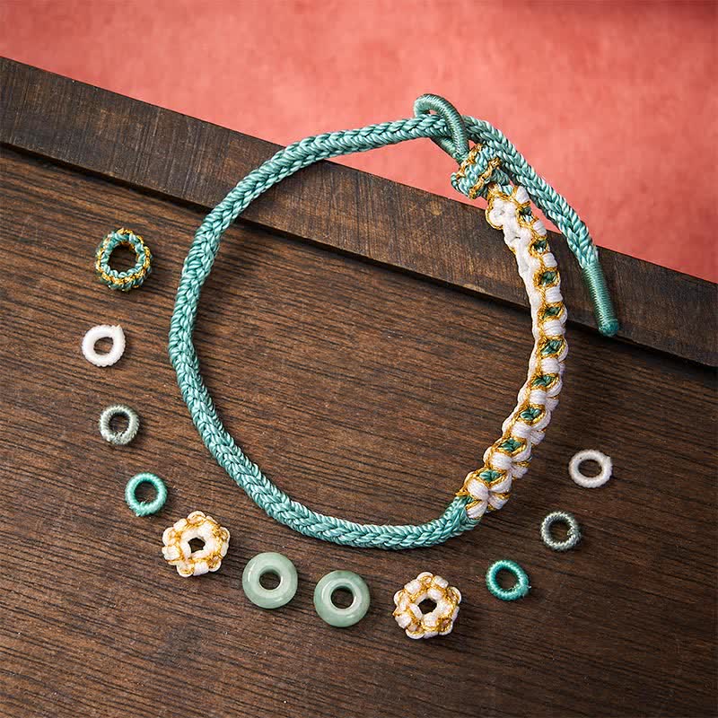 Handmade Braided Chinese Knotting Peach Blossoms Jade Luck Adjustable Bracelet