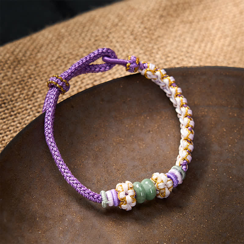 Handmade Braided Chinese Knotting Peach Blossoms Jade Luck Adjustable Bracelet