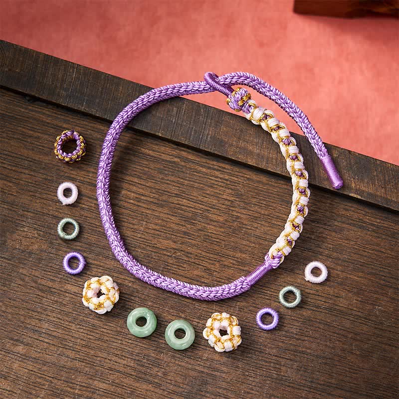 Handmade Braided Chinese Knotting Peach Blossoms Jade Luck Adjustable Bracelet