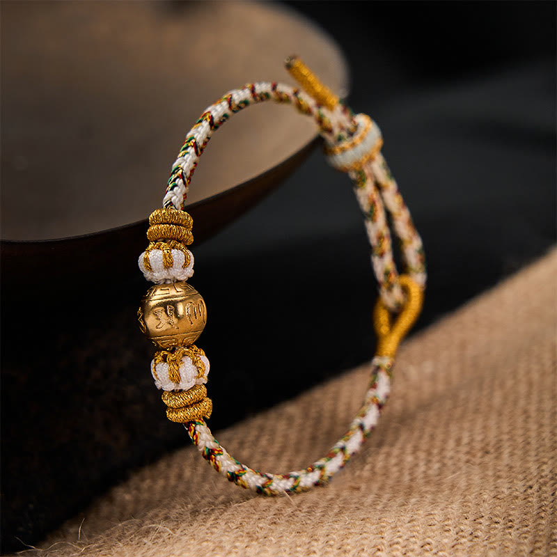 White Braided Rope Om Mani Padme Hum Wisdom Bracelet