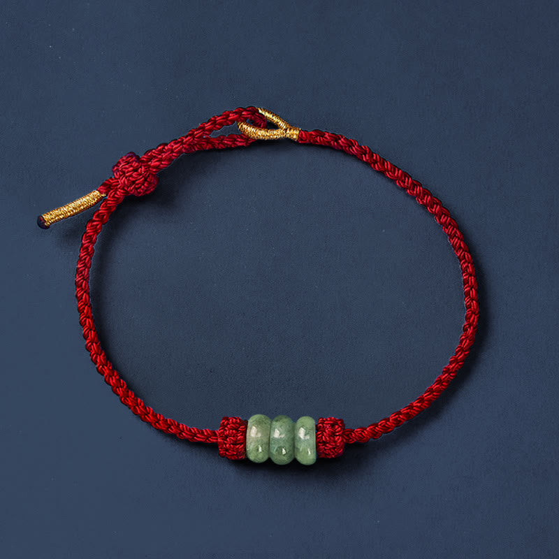 Handmade Braided Red String 3mm Jade Beads Protection Adjustable DIY Bracelet
