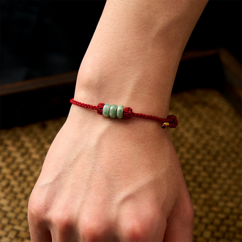 Handmade Braided Red String 3mm Jade Beads Protection Adjustable DIY Bracelet