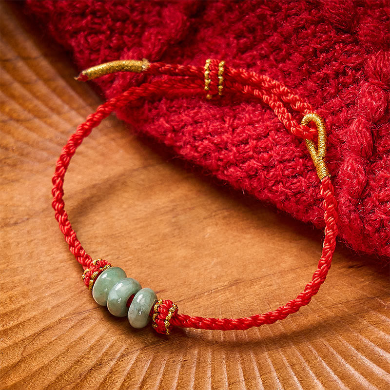 Handmade Braided Red String 3mm Jade Beads Protection Adjustable DIY Bracelet