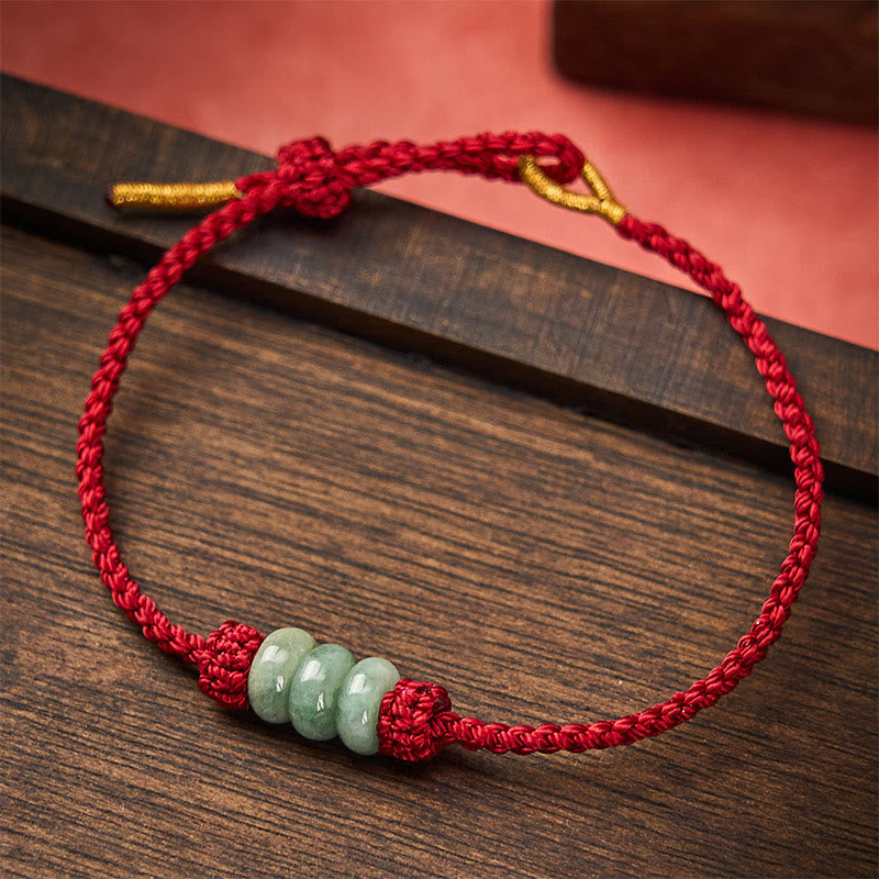 Handmade Braided Red String 3mm Jade Beads Protection Adjustable DIY Bracelet