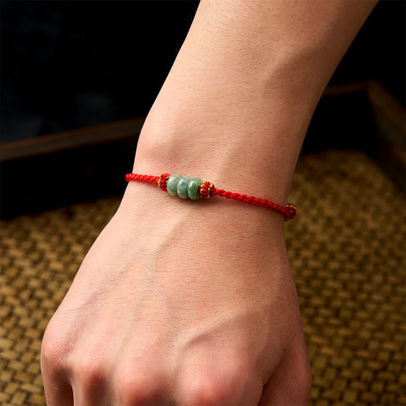 Handmade Braided Red String 3mm Jade Beads Protection Adjustable DIY Bracelet
