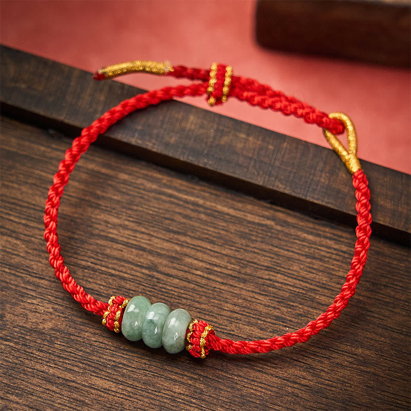 Handmade Braided Red String 3mm Jade Beads Protection Adjustable DIY Bracelet
